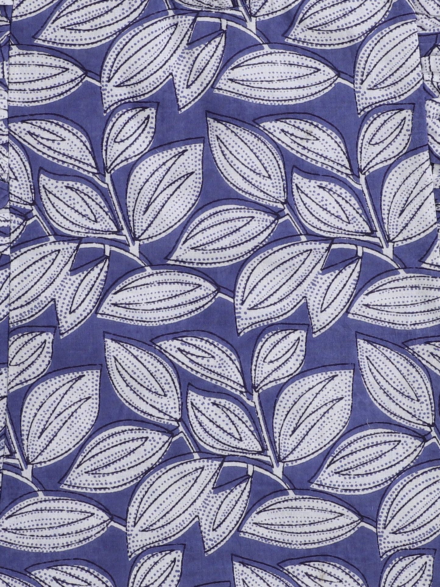 Leaf Printed Cotton Sustainable and Comfortable Ruffle Sleeves Top For Girls-Indigo Blue