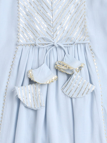 The Magic Wand Embellished Elbow Sleeves Nyra Cut Gleamy Solid Kurta With Pants Blue