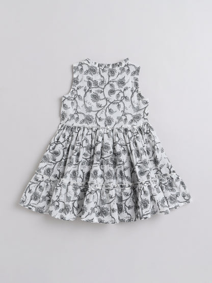 All Over Printed Sleeveless Gathered Top With Afghani Pants For Girls-Green