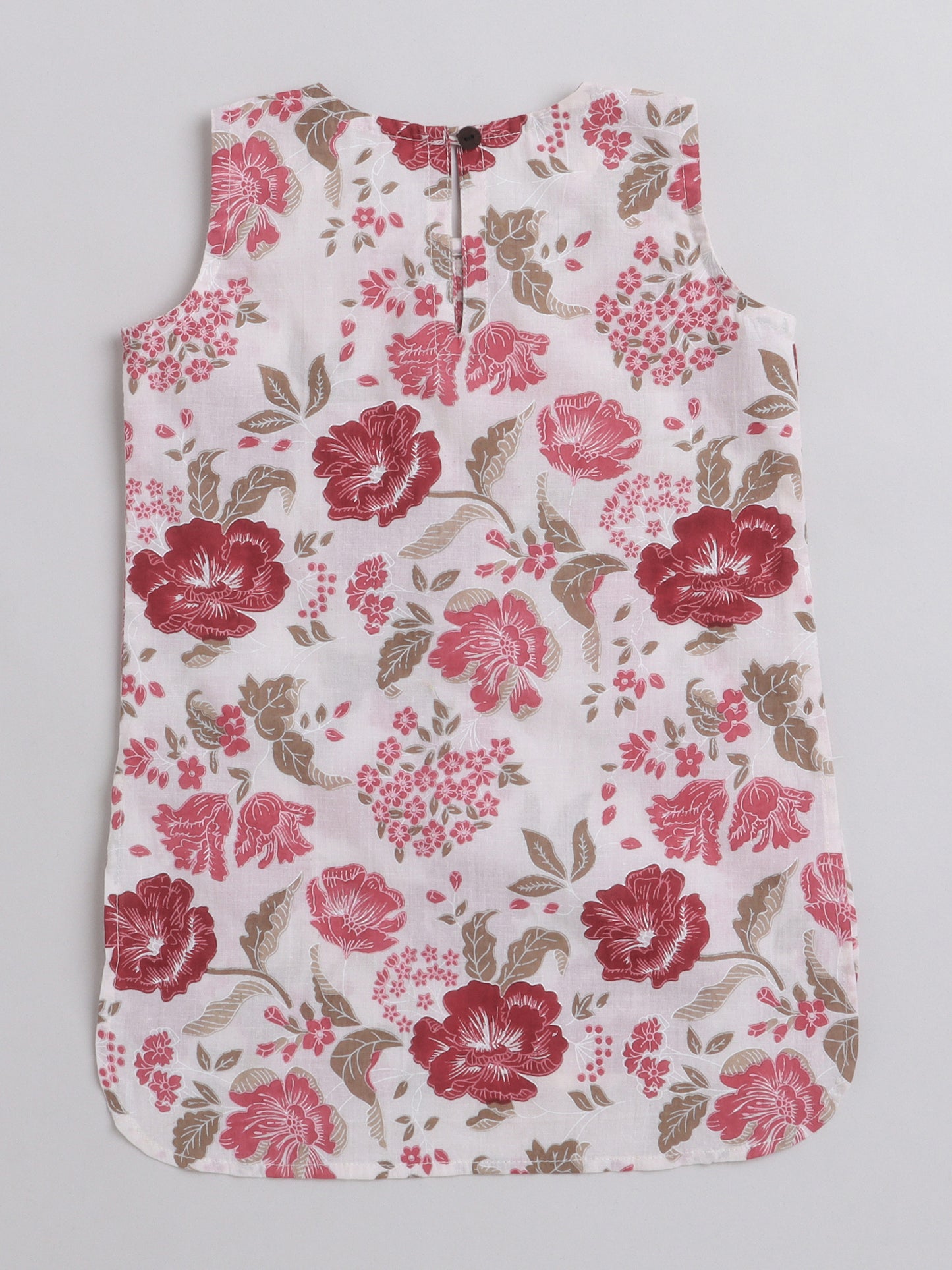 Floral Printed Sleeveless Kurta With Lace Detailing & Salwar Set With Dupatta For Girls-Maroon