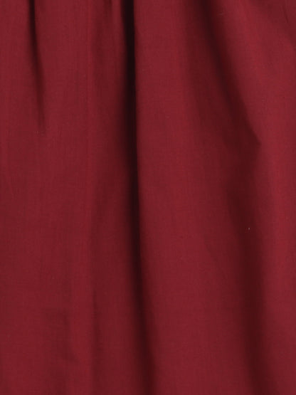 Floral Printed Sleeveless Kurta With Lace Detailing & Salwar Set With Dupatta For Girls-Maroon