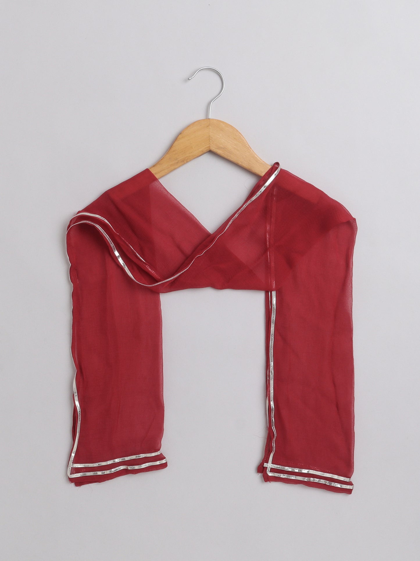 Floral Printed Sleeveless Kurta With Lace Detailing & Salwar Set With Dupatta For Girls-Maroon