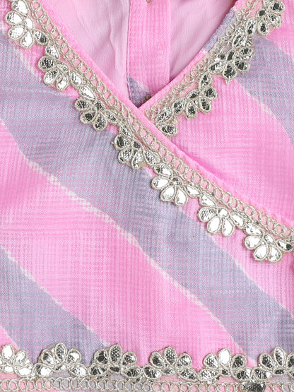 Kota Doria Lace Embellished Short Sleeves Choli With Lehenga And Dupatta Set -Light Pink
