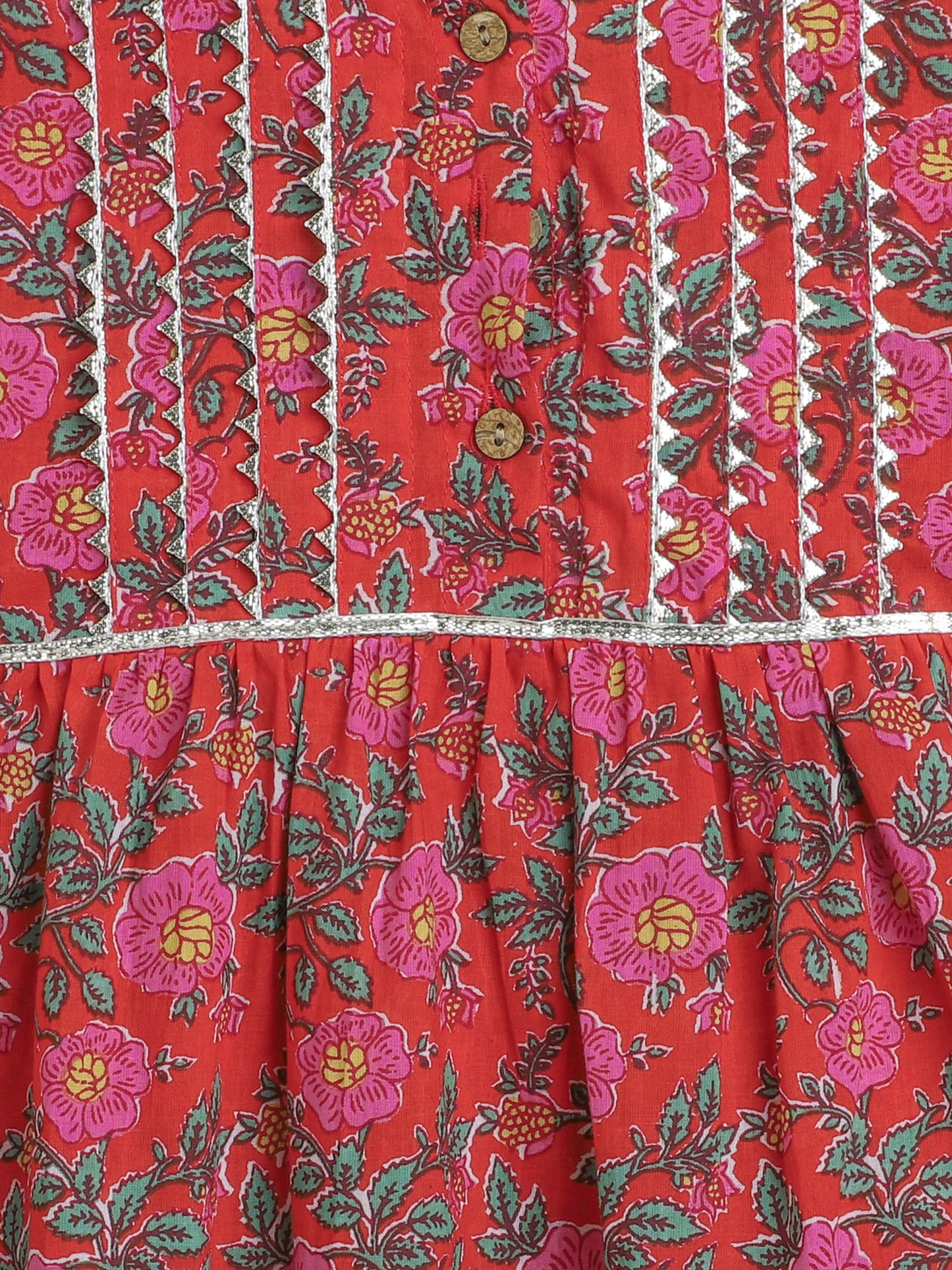All Over Printed Sleeveless Gathered Top With Afghani Pants For Girls-Red