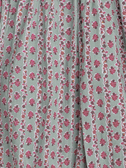 All Over Printed Sleeveless Gathered Top With Afhgani Pants For Girls-Mint