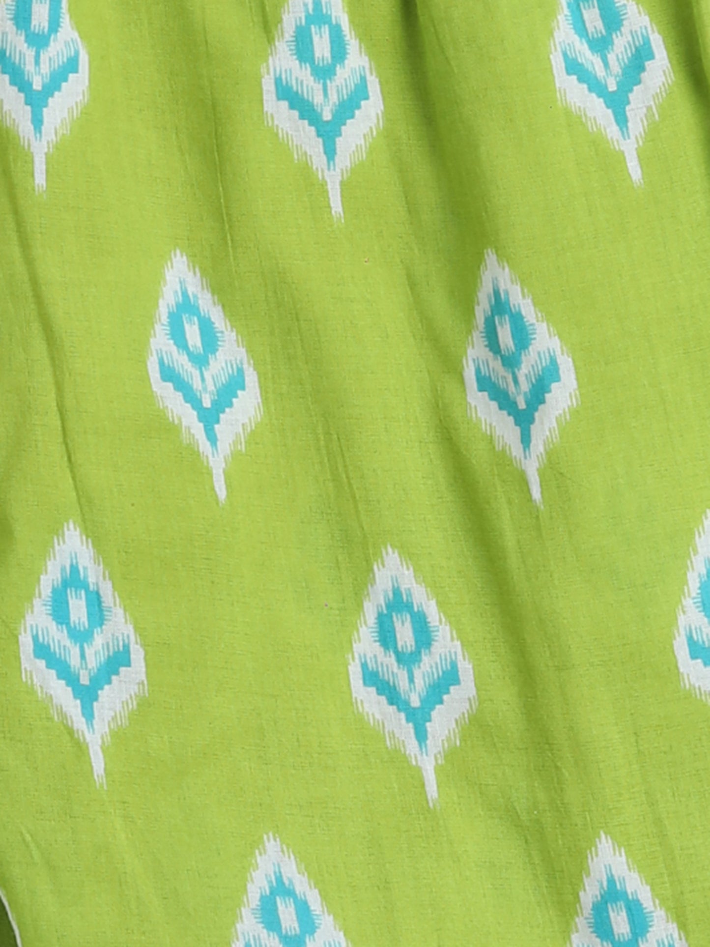 Ikat Printed Elbow Sleeves Tassled Gathered Aliya Cut Kurta with Straight Pants With Dupatta-Green