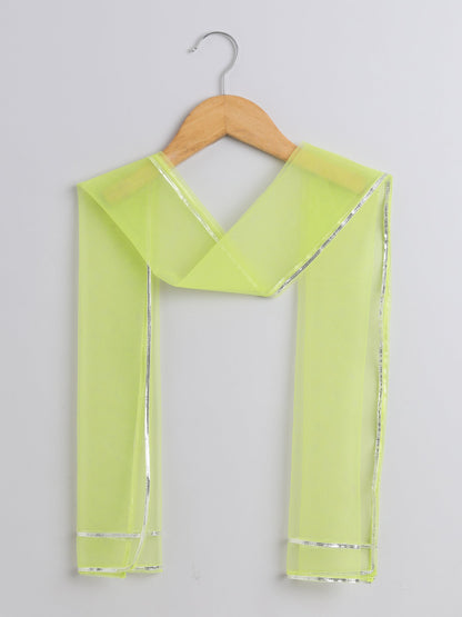 Ikat Printed Elbow Sleeves Tassled Gathered Aliya Cut Kurta with Straight Pants With Dupatta-Green