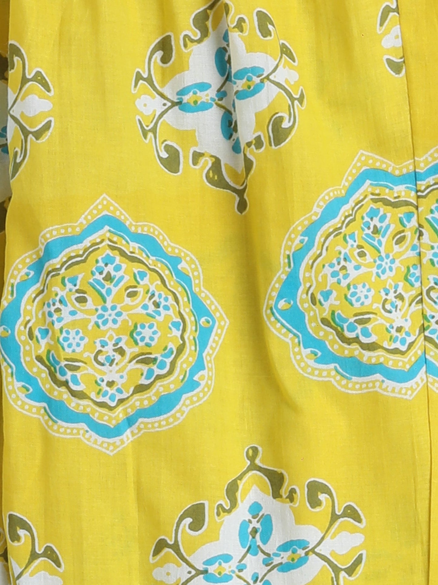Ikat Printed Short Sleeve Tassled Gathered Aliya Cut Kurta with Straight Pants With Dupatta-Turquoise