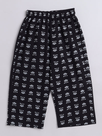 The Magic Wand 3/4th Sleeves Floral Printed Loungewear Set Black