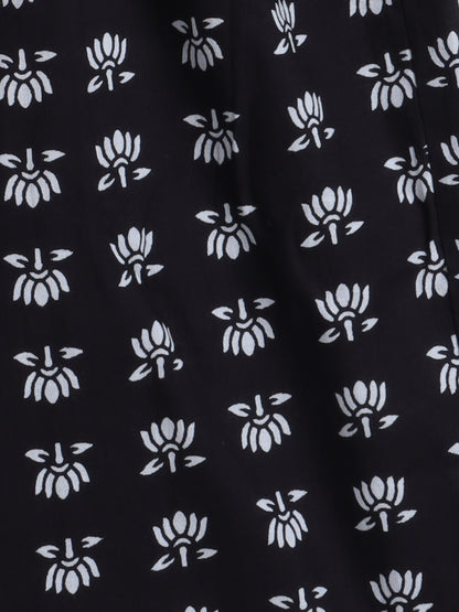 The Magic Wand 3/4th Sleeves Floral Printed Loungewear Set Black
