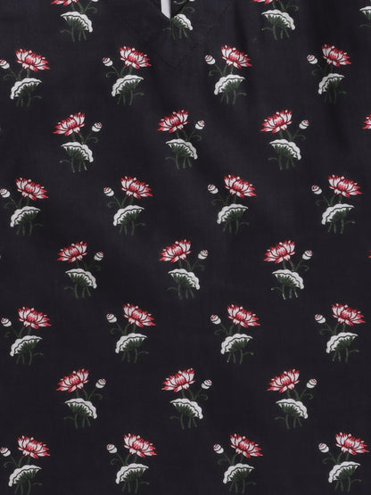 3/4th Sleeves Floral Printed Loungewear Set Black