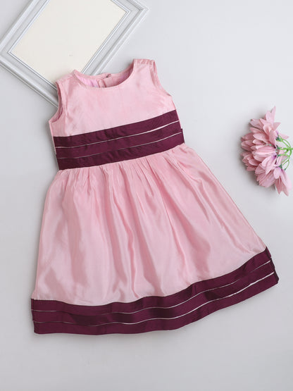 Sleeveless Contrast Hem Fit & Flare Party Dress For Girls Onion Pink