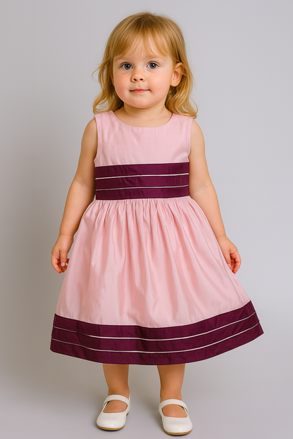 Sleeveless Contrast Hem Fit & Flare Party Dress For Girls Onion Pink