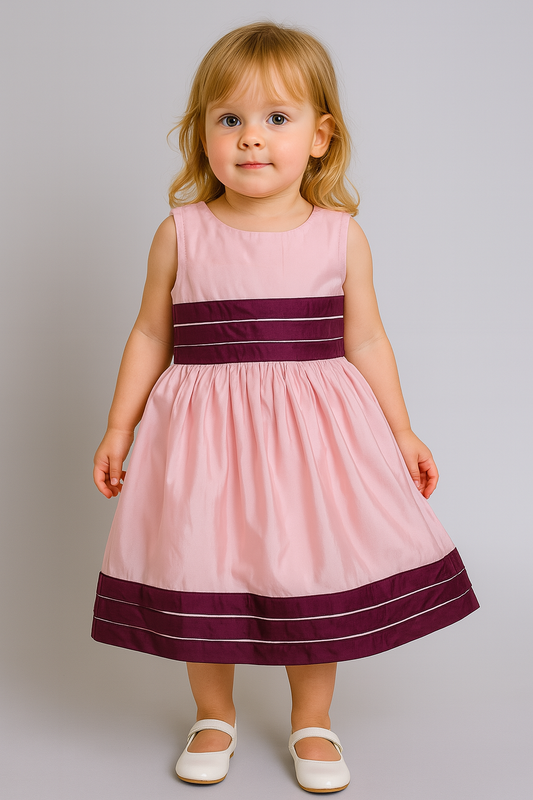 Sleeveless Contrast Hem Fit & Flare Party Dress For Girls Onion Pink