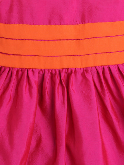 Sleeveless Cotrast Hem Fit & Flare Party Dress For Girls Fuchsia