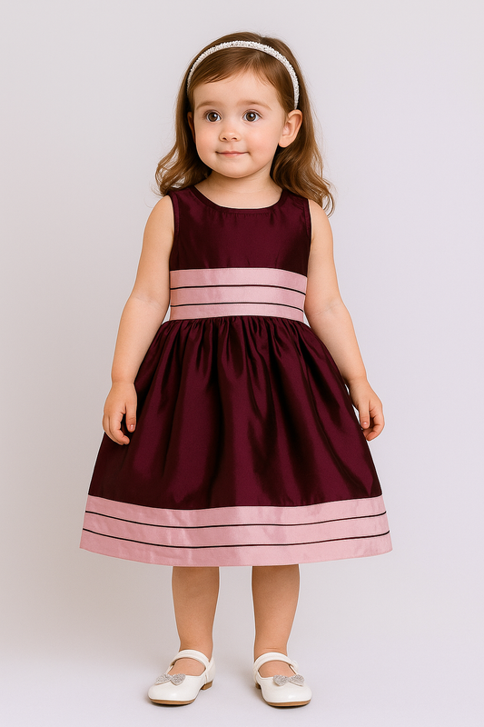 Sleeveless Contrast Hem Fit & Flare Party Dress For Girls - Magenta