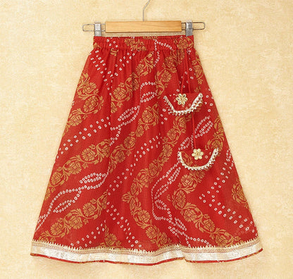 The Magic Wand Festive Kota Doria Lace Embellished Cap Sleeves Choli with Lehenga and Dupatta Set Red