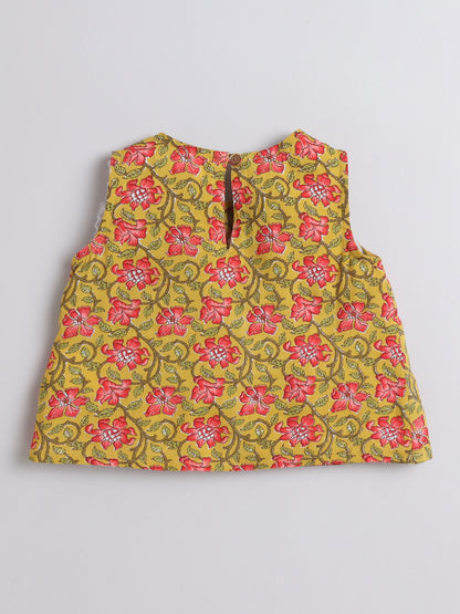 Sleeveless Floral Top and Shorts Night Wear Lounge Wear Set Mustard