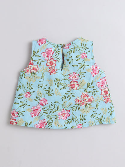 Sleeveless Floral Top and Shorts Night Wear Lounge Wear Set Blue