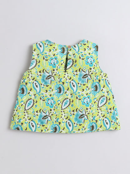 Sleeveless Floral Top and Shorts Night Wear Lounge Wear Set Green