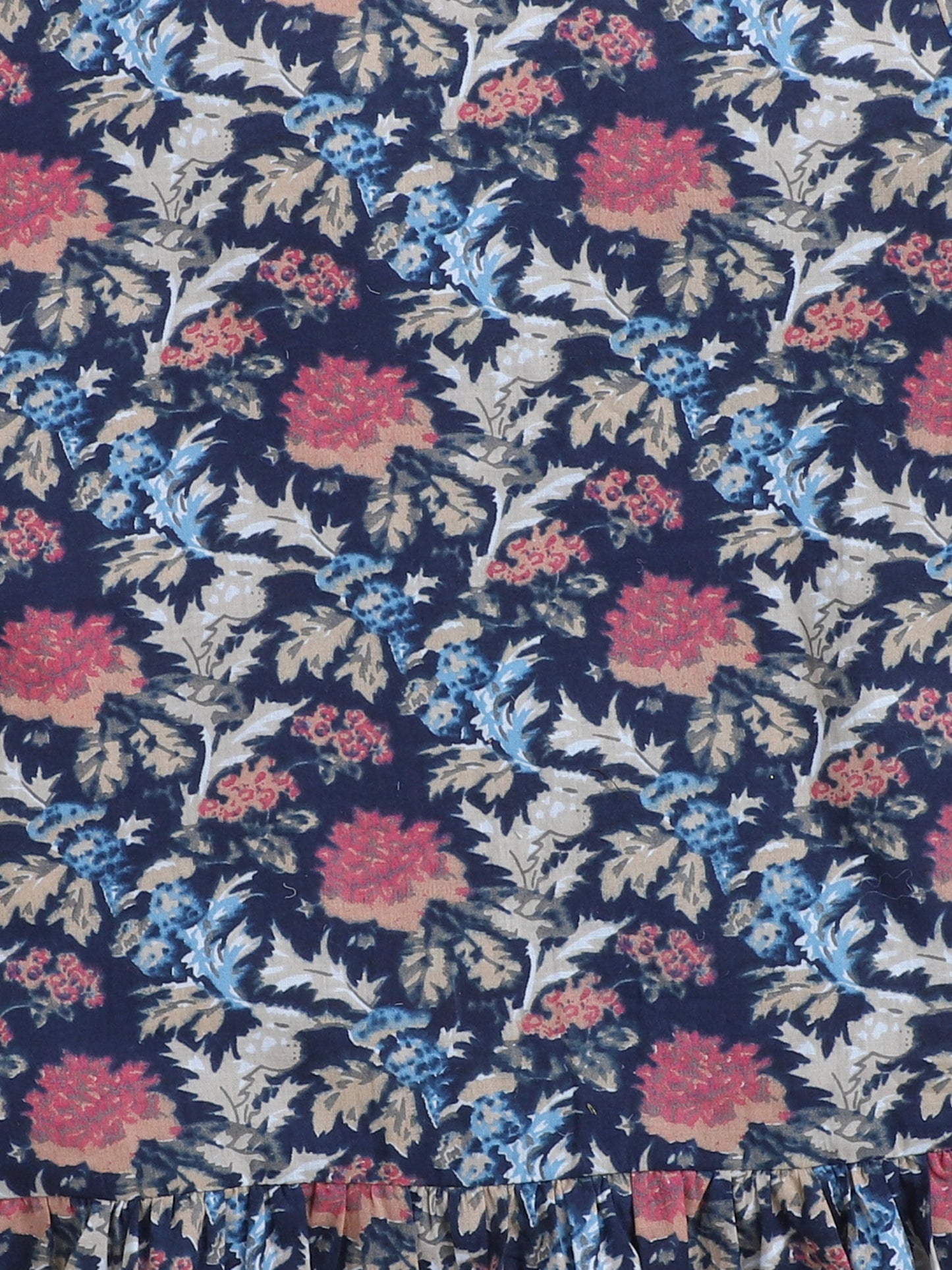 Cotton Half Sleeves Floral Printed Dress - Navy Blue
