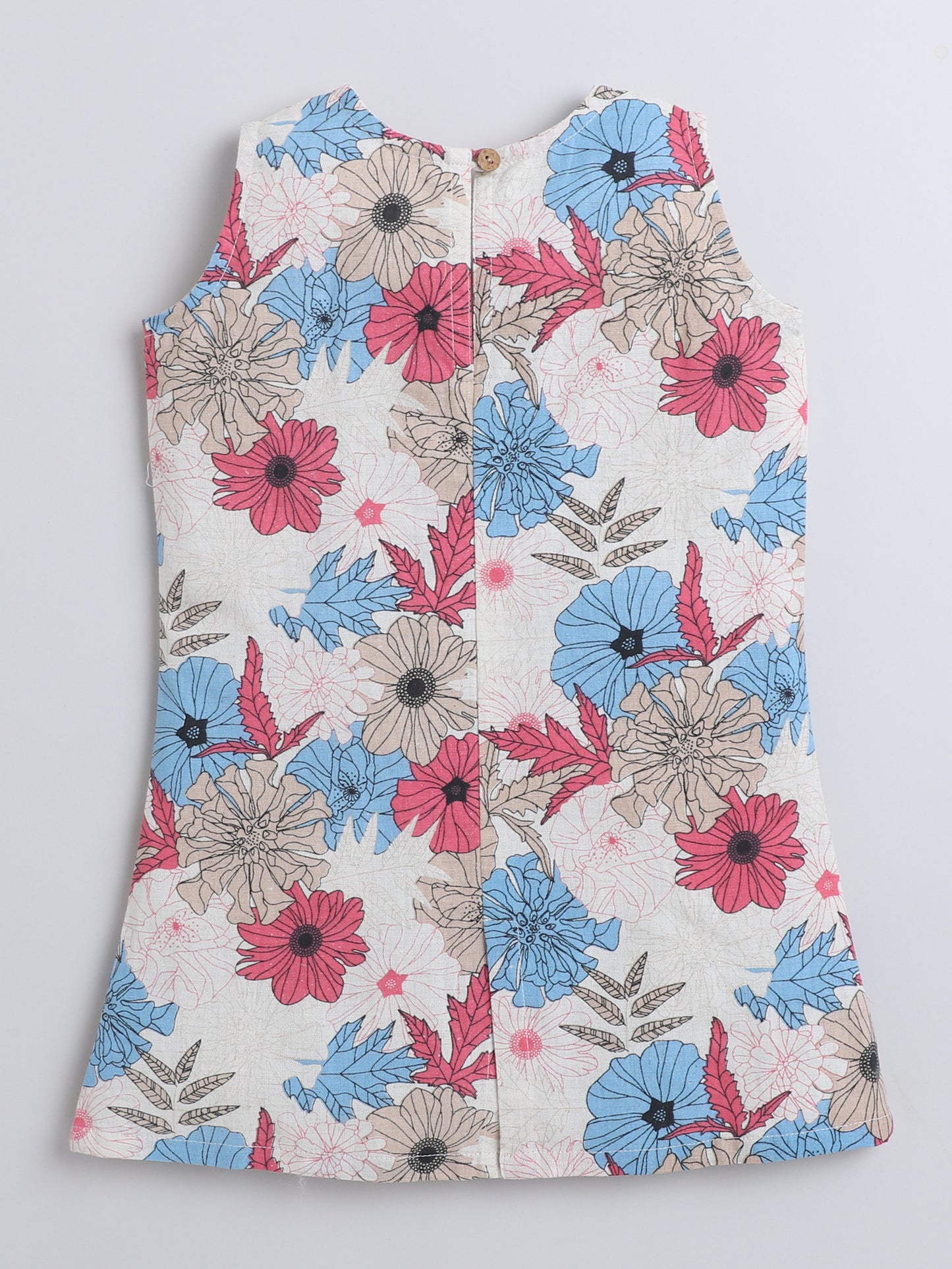 Sustainable Cotton Dress Round Neck Floral Print Sleeveless A-Line Dress- Pink