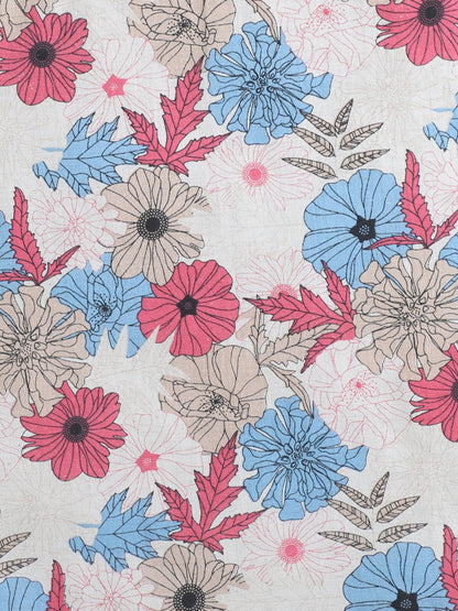 Sustainable Cotton Dress Round Neck Floral Print Sleeveless A-Line Dress- Pink