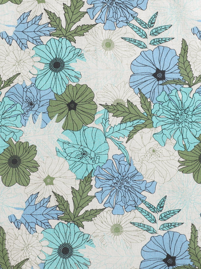 Sustainable Cotton Round Neck Floral Print Sleeveless A-Line Dress- Green