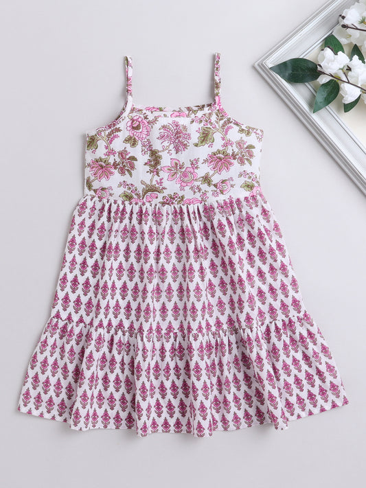 Singlet Floral Printed Cotton Sustainable Sleeveless Strappy Tiered Dress-Lavender