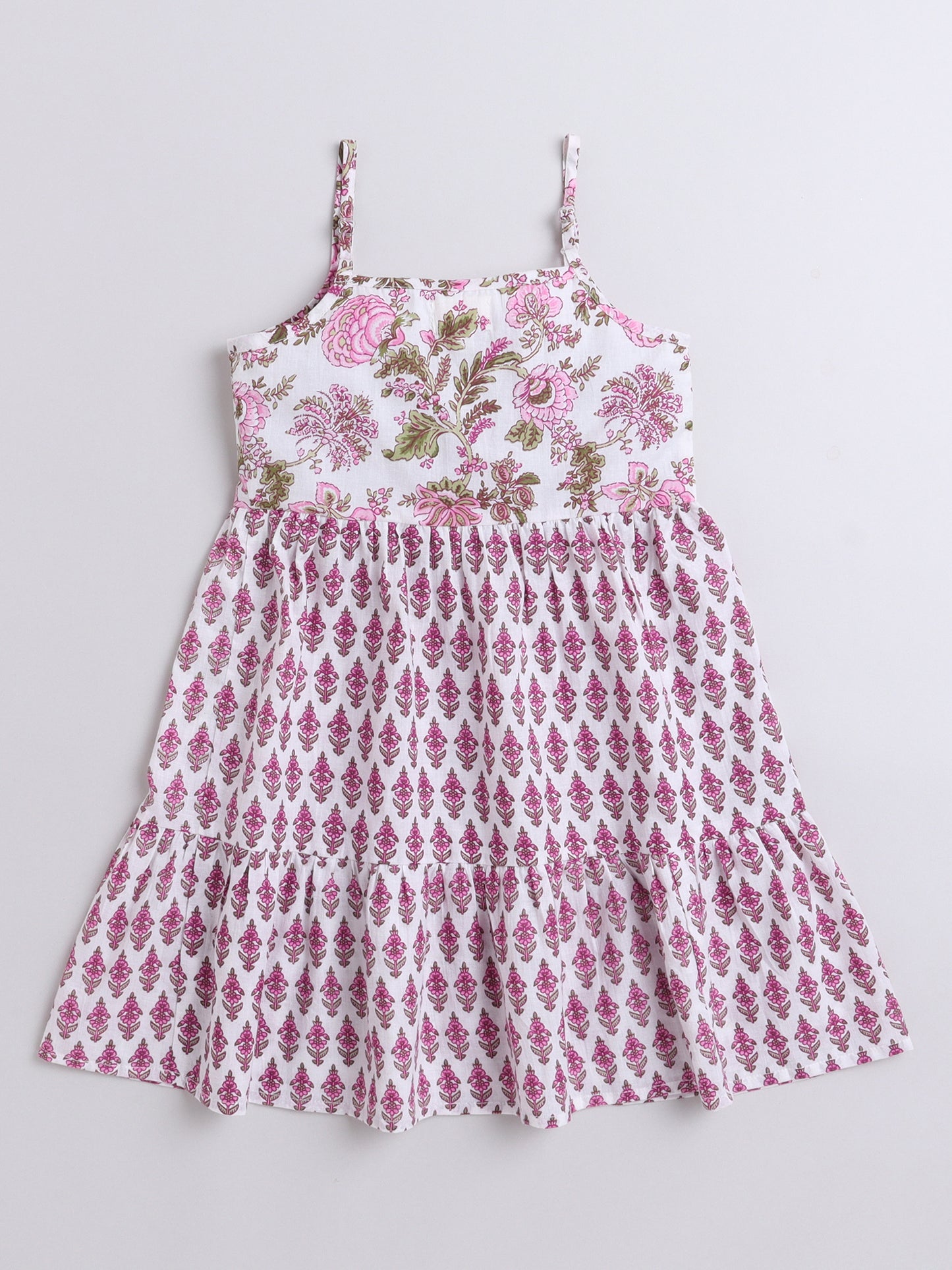 Singlet Floral Printed Cotton Sustainable Sleeveless Strappy Tiered Dress-Lavender