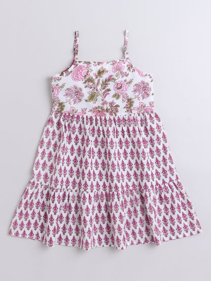 Singlet Floral Printed Cotton Sustainable Sleeveless Strappy Tiered Dress-Lavender