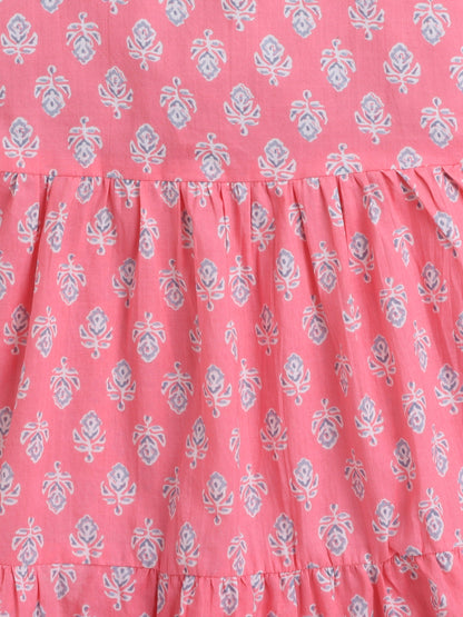 The Magic Wand Singlet Floral Printed Cotton Sustainable Sleeveless Strappy Tiered Dress Pink