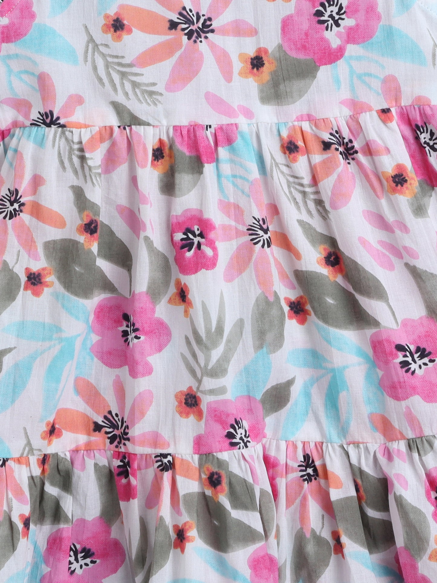 Cotton Frill Sleeves Floral Printed Fit & Flare Dress-White