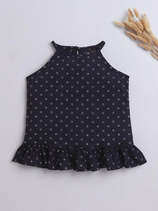 The Magic Wand Cotton Sleeveless Incut Style Floral Printed Top Black