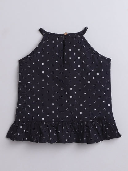 The Magic Wand Cotton Sleeveless Incut Style Floral Printed Top Black