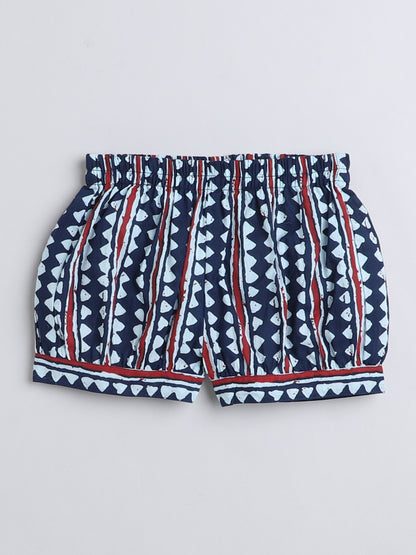 Cotton Floral Printed Sleeveless Top and Shorts Night Wear Lounge Wear Set Navy Blue