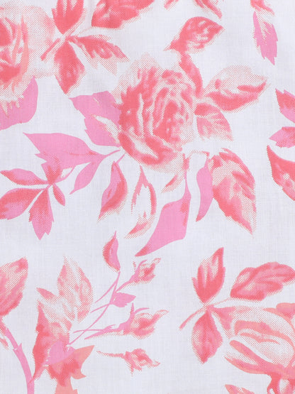 Cotton Leaves Printed Sleeveless Top and Shorts Night Wear Lounge Wear Set Pink