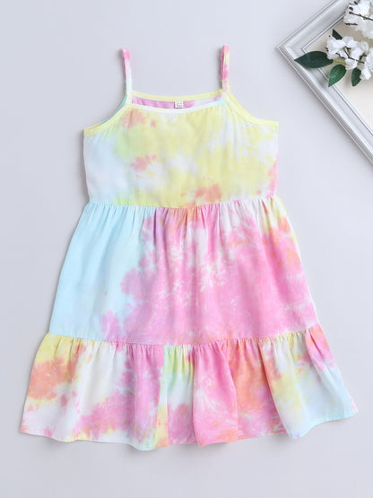 Sleeveless Tie & Dye Tiered Dress - Multi Colour