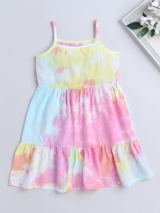 Sleeveless Tie & Dye Tiered Dress - Multi Colour