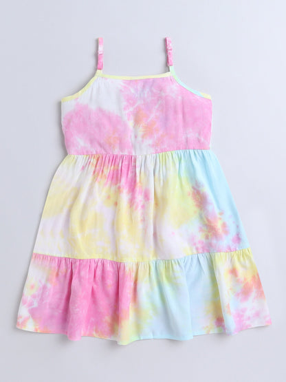 Sleeveless Tie & Dye Tiered Dress - Multi Colour