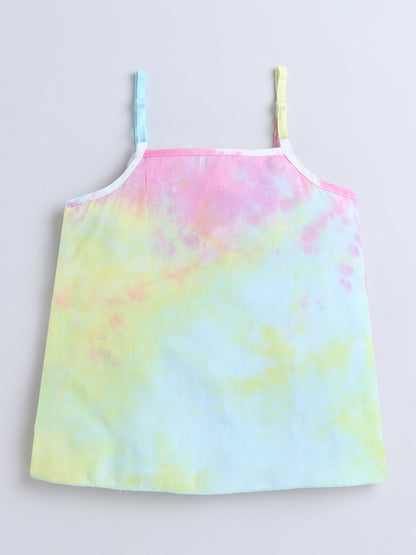 Tie & Dye Printed Sleeveless Tiered Tops For Girls-Multi