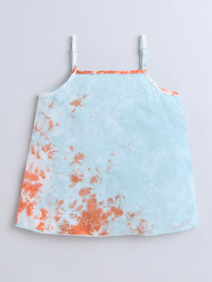 Tie & Dye Printed Sleeveless Tiered Tops-Multi