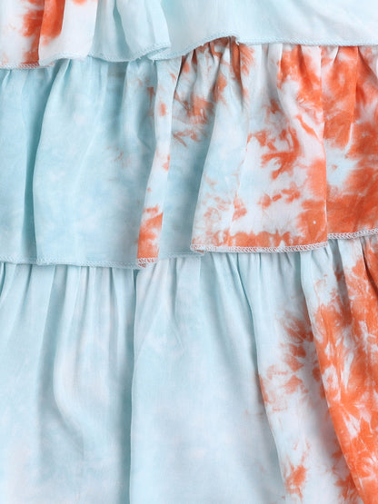 Tie & Dye Printed Sleeveless Tiered Tops-Multi