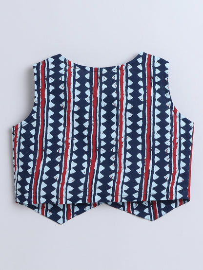 Sustainable Stripes Printed Sleeveless Waist Co ord Sets-Indigo Blue