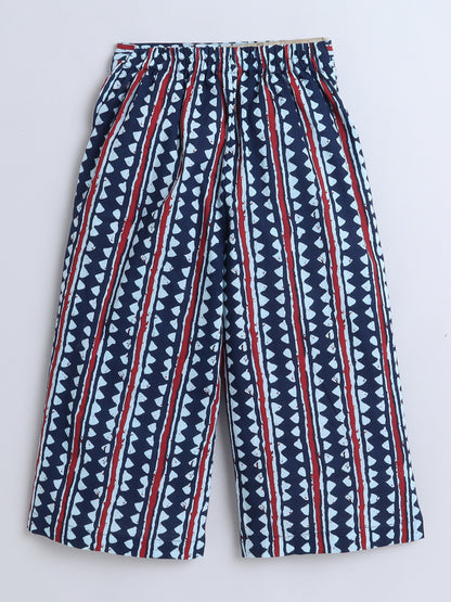 Sustainable Stripes Printed Sleeveless Waist Co ord Sets-Indigo Blue