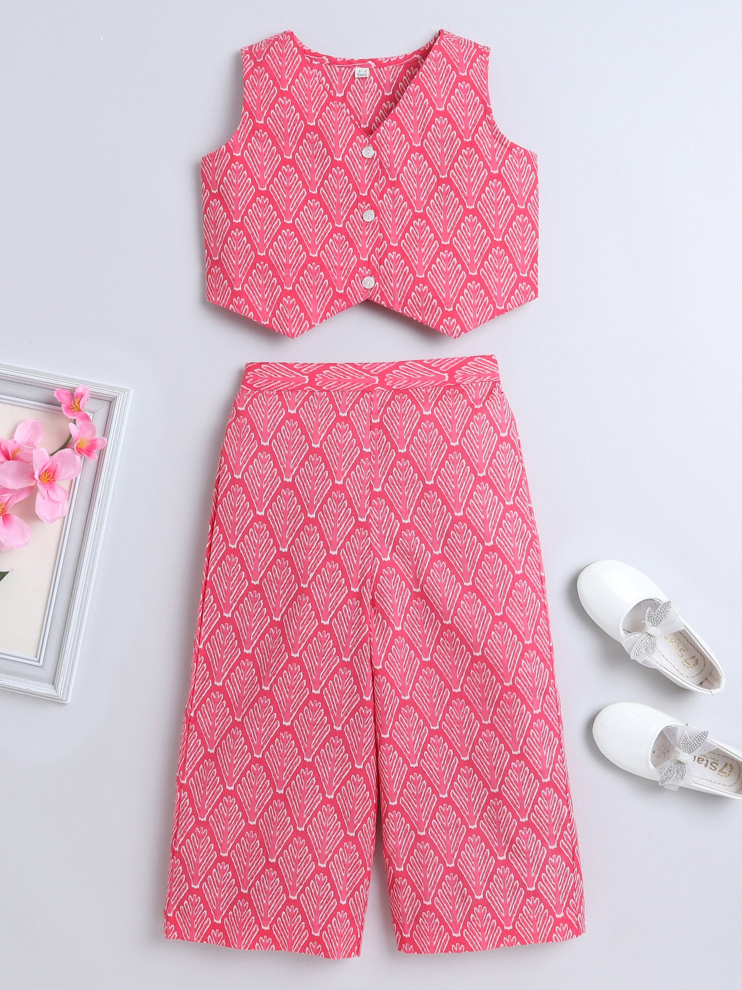 Sleeveless Sustainable Floral Printed Waist Co ord Sets Pink