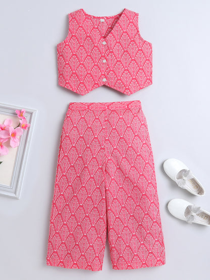 Sleeveless Sustainable Floral Printed Waist Co ord Sets Pink