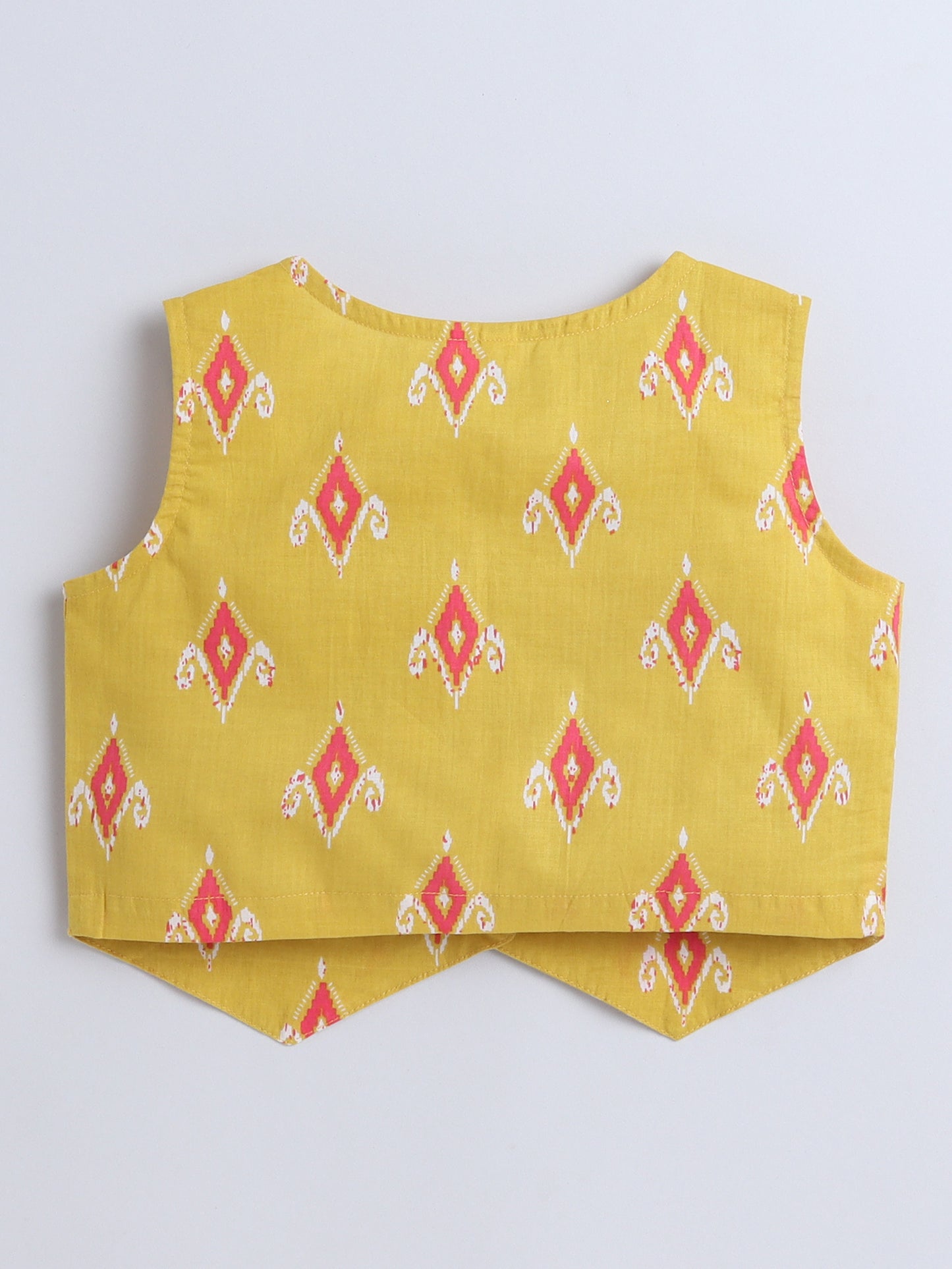 Sustainable Ikat Printed Sleeveless Waist Co ord Sets Mustard
