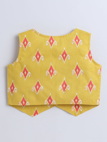 Sustainable Ikat Printed Sleeveless Waist Co ord Sets Mustard