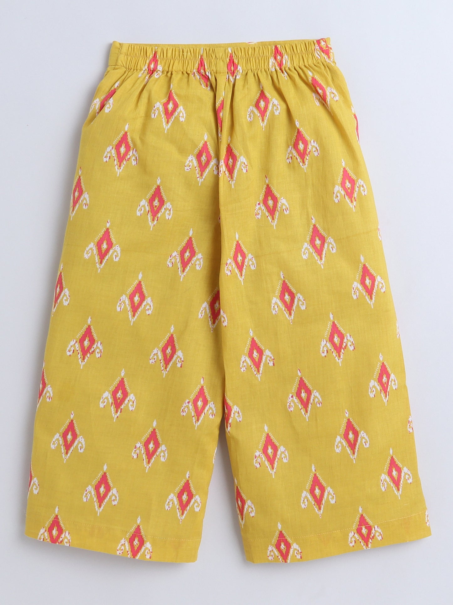 Sustainable Ikat Printed Sleeveless Waist Co ord Sets Mustard